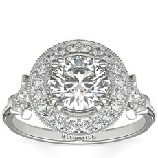 Blue Nile Studio Vintage Fleur de Lis Halo Engagement Ring in Platinum (0.24 ct. tw.)